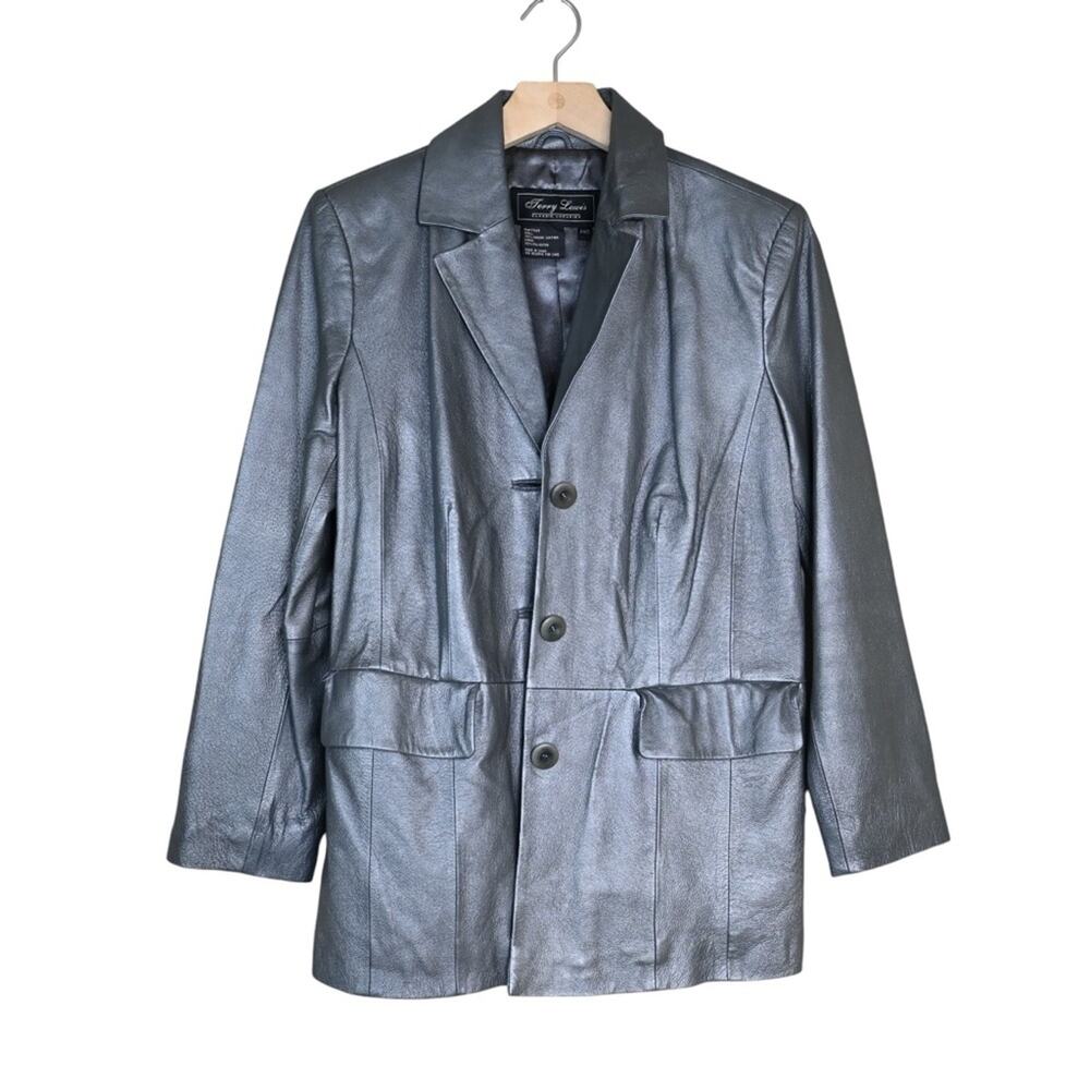 Terry Lewis Classic Luxuries Womens PXS Genuine Leather Blazer in Gray Silver